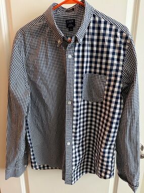 J. Crew Blue & White Gingham Mixed-Check Button-Down Shirt Flex Washed Slim